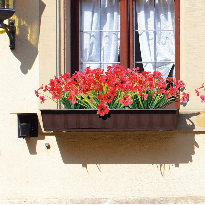 JEMONG 12 Bundles Artificial Flowers Outdoor UV Resistant Fake Flowers No Fade Faux Plants Garden Porch Window Box Decorating (Deep Red) - Image 3